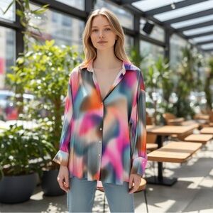 LNA Clothing Kaleidoscope Colorful Relaxed Button Down Shirt small
